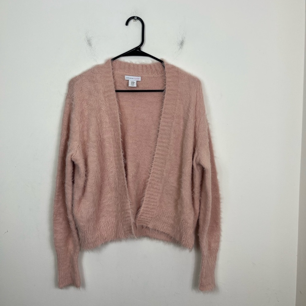 Shrinking Violet Dusty Pink Fuzzy Cardigan